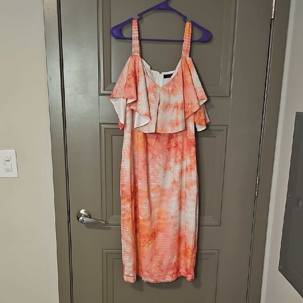 RACHEL Rachel Roy Pink Orange Ruffled Tie Front Midi Dress